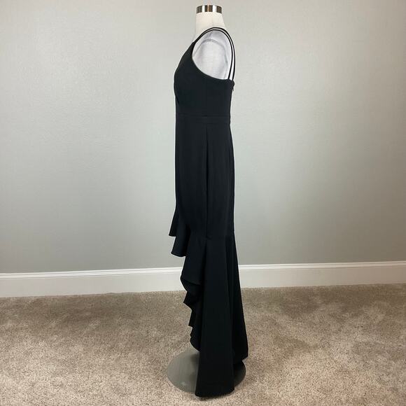 XSCAPE Black High Low Evening Gown Size 6 Ruffled Sleeveless Cut Out Formal - Picture 5 of 13